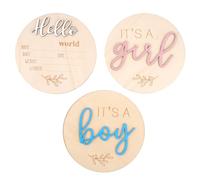 3pcs Baby Announcement Sign, Gender Reveal Sign for Baby Birth Its a Boy/Girl and Hello World Newborn Welcome Board Wooden Name Announcement Plaque for Hospital Shower Party Photo Props