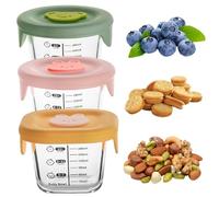 3Pcs Baby Food Containers 230ml Round & Square Non Toxic Glass Baby Food Jars with Silicone Lid & Scale -20-400℃ Resistant Microwavable Storage Containers for Milk, Fruit