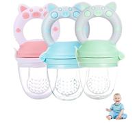 3PCS Baby Fruit Feeder with 3 Food Grade Silicone Pouch, Baby Food Feeder, with Round Handle Easy to Clean Fruit Teethers for Babies Toddlers & Kids Pacifier