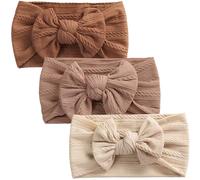 3pcs Baby Girl Beige Nylon Cable Bow Headband, Toddler Infant Bow Headband Accessories