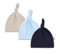 3PCS Baby Knot Hat Newborn Boys Girls Hats Infant Cotton Stretchy Hats Breathable Warm Cap for Baby Boys Girls 0-12months Blue B