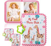 3Pcs Baby Photo Album Soft Book with Hook Mirror,Baby's First Photo Holds 17 4X6in Photos,Cute Cartoon Pattern Photos,My First Family Album for Newborn Toddler & Kids Present