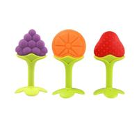 3Pcs Baby Teething Toys, Soft Silicone Fruit Shape Grape Strawberry Orange Teethers Teething Pain Relief Toy Gums Chew for Toddlers & Infants