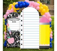 3Pcs Back to School Arch Backdrop Covers 4ft 5ft 6ft Composition Notebook Spandex Fitted Arch Stand Covers First Day of School Lined Paper Background for Kindergarten Birthday Party Ceremony Decor
