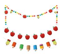 3Pcs Back to School Banner, Felt Ball fruit Pencil Cute Classroom Decor Colorful Hanging Banner Back to School Decorations Banner, for the First Day of School Last Day of School Banner(8.2ft)