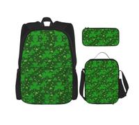 3pcs Background St Patrick'S Day Glitter Print School Backpack Set,Large Capacity Water Resistant Laptop Backpack With Insulated Lunch Bag & Pencil Case For Middle School Teens Back To School Supplies