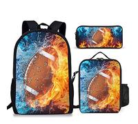 3Pcs Backpack set for Boys Girls, Bookbag Backpack with Lunch Box Pencil Case, 17 Inch Lightweight Backpack School Bag for Primary School Daypack Elementary - Football02