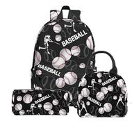 3Pcs Backpacks for Boys Girls, Kids Backpack with Lunch Box Pencil Case, 17 Inch Backpack Set Backpack School Bag -Baseball03