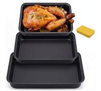 3PCS Baking Trays for Oven Non Stick -3 Size Carbon Steel Deep Cooking Tray