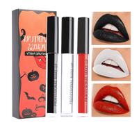 3Pcs Balck White Red Liquid Lipstick Set- Gothic Lipstick/Black Lip Stain/High Pigment Velvet Lip Gloss Lip Stick Makeup for Halloween Cosplay Party Christmas (Set A)