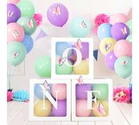 3Pcs Balloon Boxes 1st Birthday Decorations for Girls, Box With ONE Letters and Pastel Balloons, Butterfly Decorations for Baby Shower and First Birthday