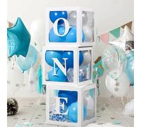 3Pcs Balloon Boxes for 1st Birthday Decorations - White Transparent Cube Party Boxes with "ONE" Letters | Reusable Baby Shower & Gender Reveal Supplies | Ideal for Photography Backdrops