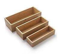 3Pcs Bamboo Bathroom Basket, Wood Bathroom Organizer Tray, Wooden Box for Bathroom, Kitchen Organizing