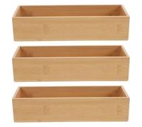 3Pcs Bamboo Drawer Organizer Box for Bedroom Bathroom 22.8x7.7x5cm | Open Top, Stackable, Beige Finish, Spacious Capacity, Cutlery Drawer Organiser for Makeup and Storage