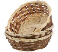 3pcs Bamboo Woven Egg Baskets Round Gift Baskets Food Serving Tray Picnic Fruit Container for Kitchen Restaurant Display