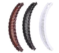 3Pcs Banana Hair Clips for Thick Curly Hair - Black and Brown and White Tortoise Clips, Vintage Clincher Combs for Women, Girls - Non-Slip Fish Grip Slides, 80s Retro Hair Accessories