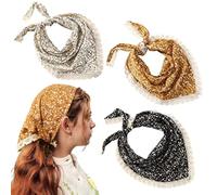3Pcs Bandana Headband Floral Bandana 34.3x14.6 Inch Large Triangle Hair Bandanas with Lace Edge Stylish Hair Scarf Headband for Women