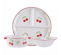 3Pcs Bariatric Portion Control Cutlery Set Divided Plate and Soup Bowls for One Person Use White with Fruit Pattern Ideal for Weight Management (Color : A)