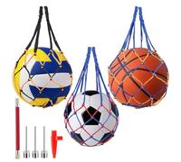3pcs Basketball Net Bags, Large Portable Nylon Football Net Bags, Ball Storage Mesh Bag for Sports Volleyball Soccer Baseball Football Storage Bag,with 3 Iron Needles, 1 x Pump, 1 x Inflation Nozzle