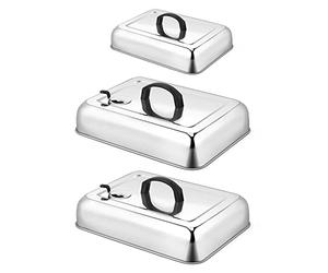 3Pcs Basting Cover for Griddle Heavy Duty, Leonyo Large 13" & 9" Stainless Steel Rectangular Cheese Melting Dome,BBQ Steam Cover Lid for Flat Top Grill