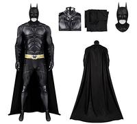 3PCS Bat Superhero Costume Adult Men, Knight Cosplay Halloween Outfits | Full Body Jumpsuit, Full Head Latex Mask, Black Velcro Cape, 3D Printed, Back Zipper, High-Stretch Fabric, Fancy Dress Party
