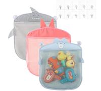 3Pcs Bath Toy Net, Bath Toy Storage, Bathroom Toy Storage, Bath Toy Organiser With 4 Transparent Hook, Easy Storage of Bath Toys and Other Bathroom Items 39x35cm (Multicolor)