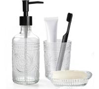 3PCS Bathroom Accessories Sets Complete, Clear Glass Soap Dispenser Set