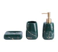 3pcs Bathroom Accessory Set Ceramic Green Marble for Toothbrush Bottle