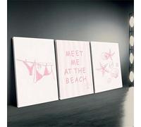 3pcs Beach Wall Art Picture Meet Me At The Beach Canvas Print Paintings, For Bedroom, Living Room Or Office Decor 80x120cmx3 Frameless