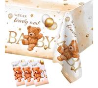 3PCS Bear Baby Shower Tablecloth, We Can Bearly Wait Teddy Bear Tablecloth Boho Brown Balloon Star Plastic Table Cover for Kids Birthday Party, Gender Reveal, Baby Shower, 51.2X 86.6inch