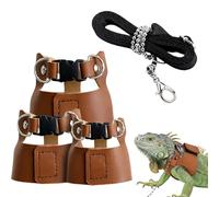 3PCS Bearded Dragon Harness (Brown, S/M/L) - Faux Leather Adjustable, with One Stainless Steel Lead & Traction Rope for Lizard Outdoor Walking, Secure & Comfortable Wear.