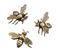 3Pcs Bee Figurines Ornaments, Brass Bee Statues Small Bee Sculpture Feng Shui Animal Ornament Insects Collectible Figures For Rustic Desktop Home Office Decor