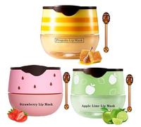 3Pcs Bee Lip Balm Honey Pot with Stick Day And Night Repair and Care Lip Mask Moisturizing Lip Sleeping Mask Silky Hydrate Repair Prevent Dry Cracked Lip Exfoliator (Honey+Strawberry+Apple Lime)