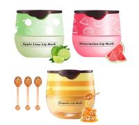 3Pcs Bee Lip Balm Honey Pot with Stick, Lip Mask Day And Night Repair and Care, Moisturizing Lip Sleeping Cream, Silky Hydrate Repair Prevent Dry Cracked Lip Exfoliator(Honey+Apple Lime+Watermelon)