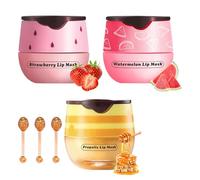 3Pcs Bee Lip Balm Honey Pot with Stick, Lip Mask Day And Night Repair and Care, Moisturizing Lip Sleeping Cream, Silky Hydrate Repair Prevent Dry Cracked Lip Exfoliator(Honey+Strawberry+Watermelon)