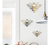 3Pcs Bee Wall Decals Honey Bee Wall Stickers Gold Honey Bee Decals,Removable DIY Bee Decoration Decals,Honeycomb Wall Decals for Kids Bedroom Living Room Nursery Playroom Decorations