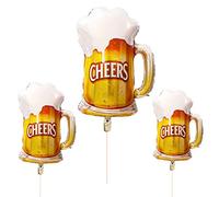 3Pcs Beer Mug Themed Party Foil Balloons, Beer Cup Cheers Balloon Decorations for World Cup Euro Football Game Halloween Christmas Party