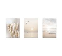 3Pcs Beige Grass Beach Palm Tree Canvas Painting Nordic Posters and Prints Wall Pictures for Living