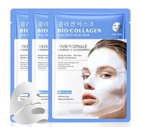 3PCS Bio Collagen Face Mask - Korean Face Mask for Anti Wrinkle - Deep Hydrating Sheet Mask with Collagen - Firms, Plumps & Smooths Fine Lines - Anti-Ageing Facial Mask for Radiant Skin