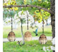 3PCS Bird Nesting Material, Refillable Hummingbird Nesters Cage Holder with Wool Material for Wild Birds Nesting Station, Nesting Balls for Bird Lover Gifts, Bird Watching Gifts for Outdoor Patio