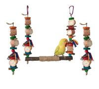 3PCS Bird Parakeet Toys Set, Natural Colored Wood & Corn Chew Toys Combined Birds Swing Playground with 2 Replacement Chew Toys for Cockatiels,Conures,Finches,Budgie,Love Birds