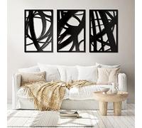 3Pcs Black Abstract Metal Wall Art, Minimalist Decor Modern Single Line Art Wall Decor, 3D Textured Hollow Out Design Wall Sculptures, Metal Artwork for Wall Art for Living Room Kitchen(18" x 12")