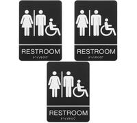3pcs Black Acrylic Unisex Restroom Sign with Braille for Doors | Easy Installation, Wayfinding for Hotels and Businesses, Low Maintenance Wall or Bathroom Use