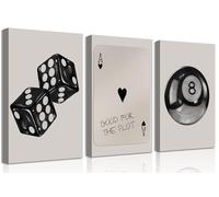 3Pcs Black and White Poker Dice Canvas Wall Art Funky Retro Y2K Trendy Preppy Pictures Lucky 8 Ball Poster Prints Artwork Painting for Game Room Apartment Dorm Aesthetic Decor 12x16in