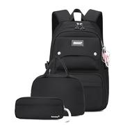 3Pcs Black Backpack with Lunchbox for Teen Girls, Plain School Bag Kids Backpack and Lunch Bag Set, Black