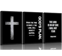 3Pcs Black Black White Scripture Wall Art Christian Bible Cross Canvas Men Christian Cross Wall Decor ISAIAH 60:22 Painting Picture PSALM 118:6 GOD'S Plan for home decor Unframed 12x16inch