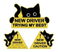 3Pcs Black Cat New Car Driving Magnets, Funny New Driver Magnet for Car Please Be Patient, Safety Warning Signs for Student Driver Moderate Size & Long Service Life