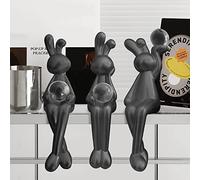 3Pcs Black Decor Statue Home Decoration Sculpture Accent, Modern Art Cute Thinker Rabbit Animals Collectible Sitting Figurines, Resin Living Room Book Shelf Coffee Table Ornaments,Black