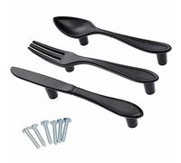 3pcs Black Funny Cutlery Cabinet Pulls Handles 3" Hole Center Vintage Kitchen Knife Spoon Fork Cupboard Pulls Handles Furniture Door Hardware for Bathroom Bedroom