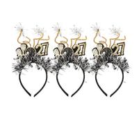 3pcs Black Gold New Year Headband with Glitter Sequin Fireworks | Pre Shaped Arc, Adjustable Fit, Non Slip Design, for Costume Parties and New Year’s Eve